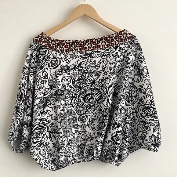 By Anthropologie French Terry Floral Batik Dolman Bubble Blouse Top - Picture 10 of 16